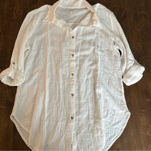 Soma Large White Button Top Cover Up Soft Long Beach Vacation Resortwear Cotton